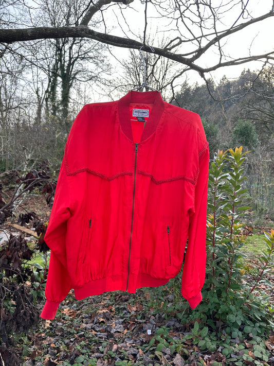 90s Red Silk Yeehaw Bomber Jacket