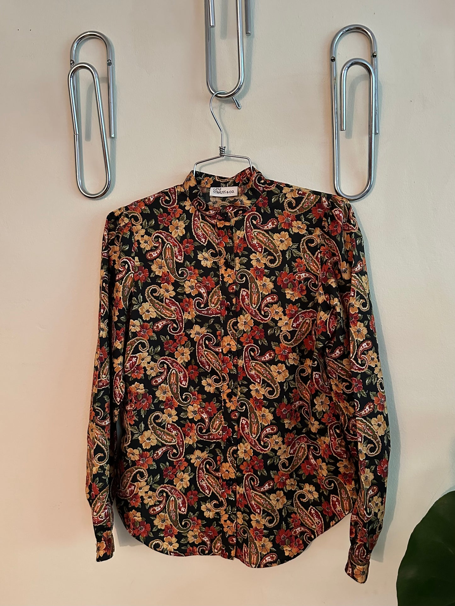 70s Orange and Black Paisley Shirt