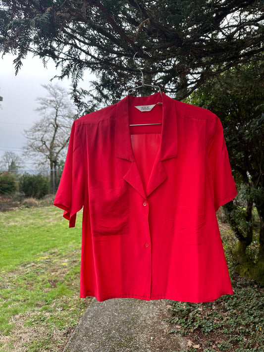 90s Red Silk Shirt