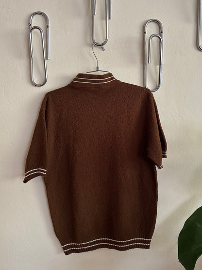 60s Brown Mock Neck Knit Top