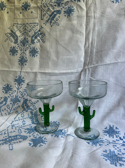 Blown Glass Cactus Margarita Glasses