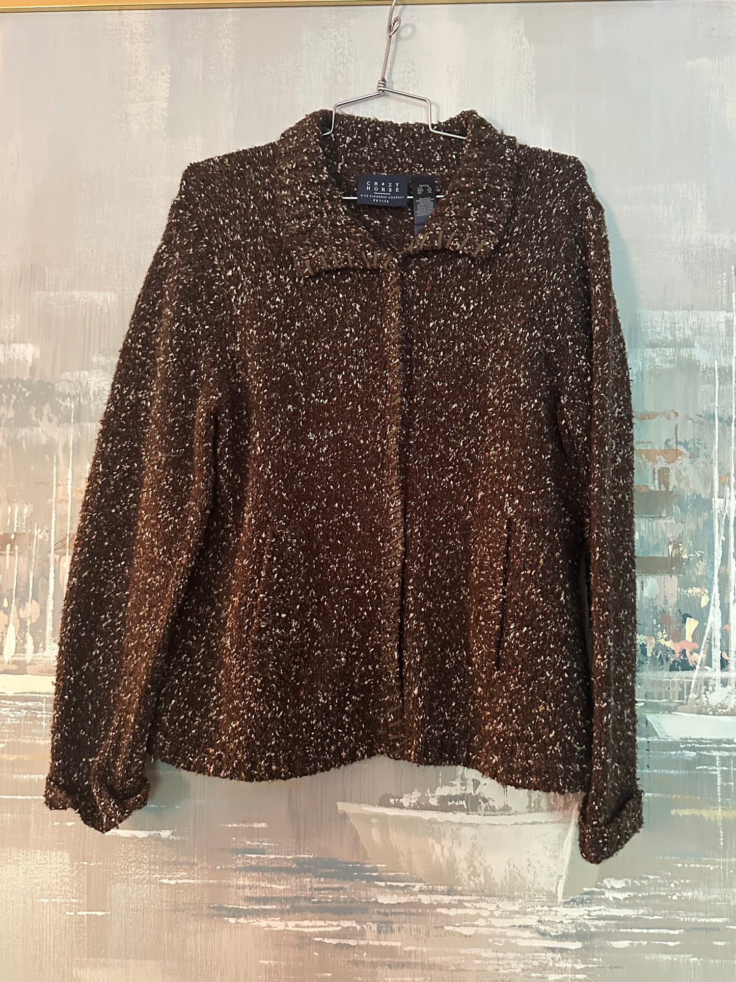 90s Brown Crazy Horse Zip Sweater