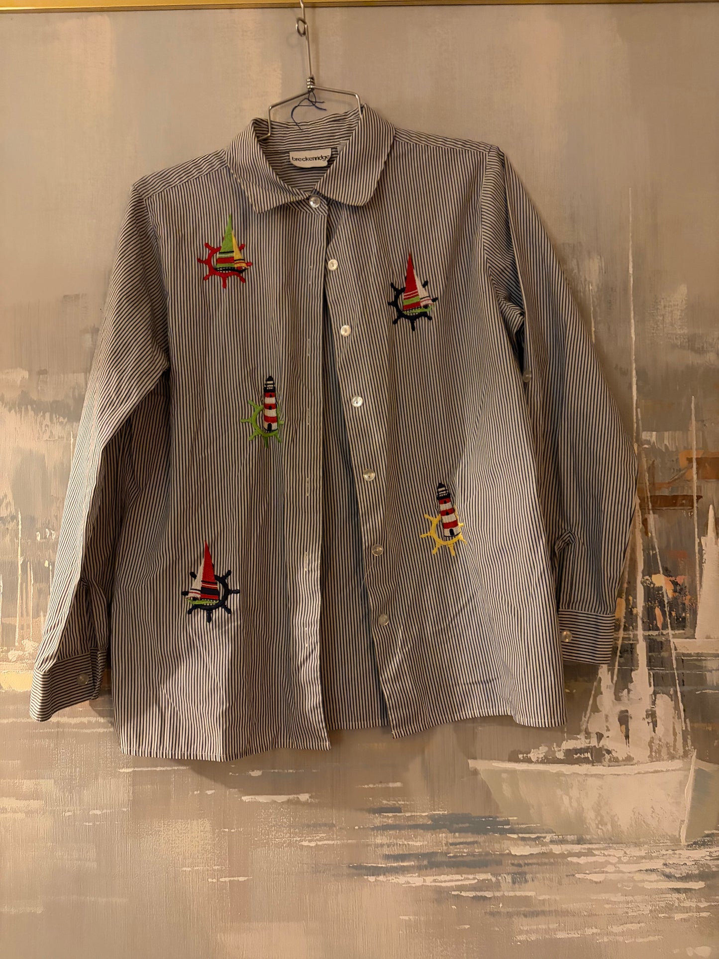 90s Blue Stripe Sailboat Shirt - Breckenridge