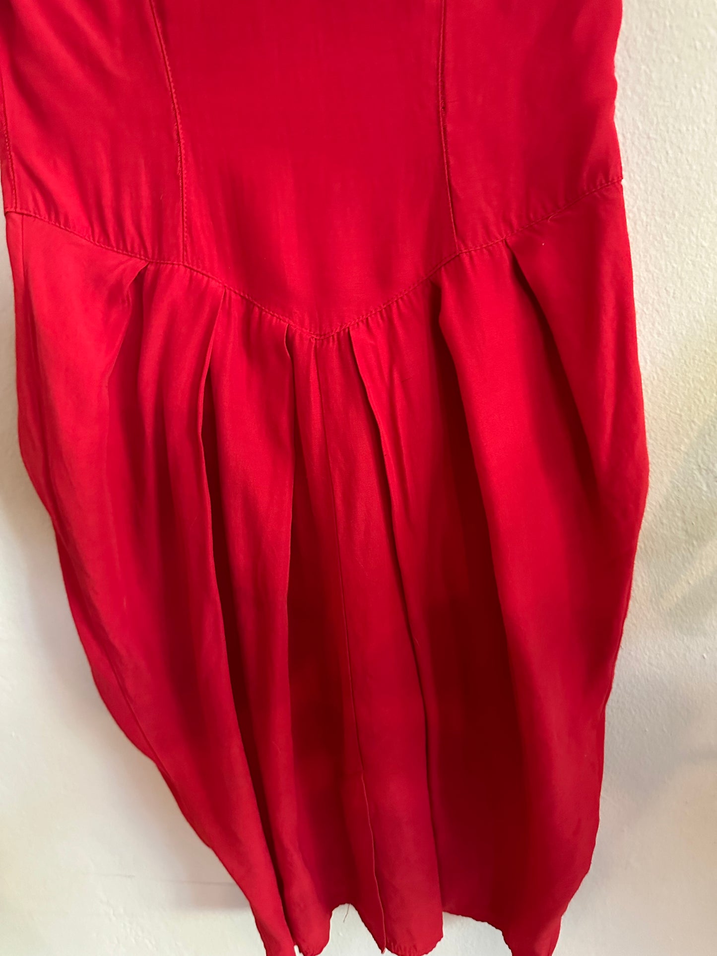 80s Red Drop Waist Sun Dress