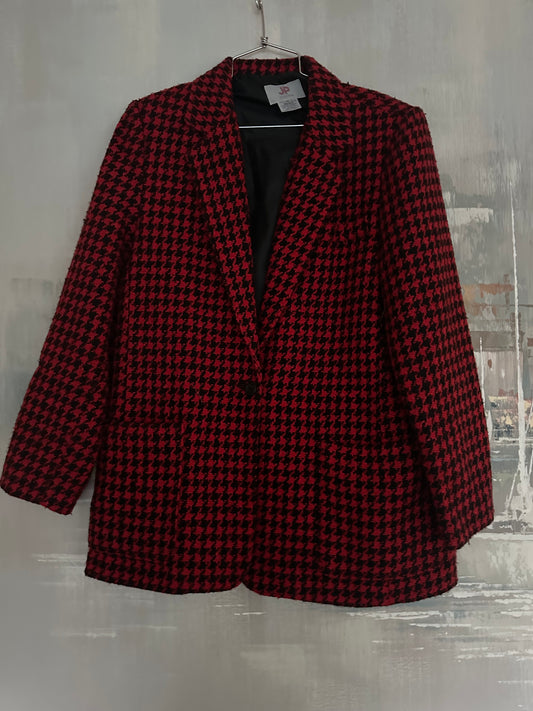 80s/90s Red wool Hounds Tooth Jacket -JP