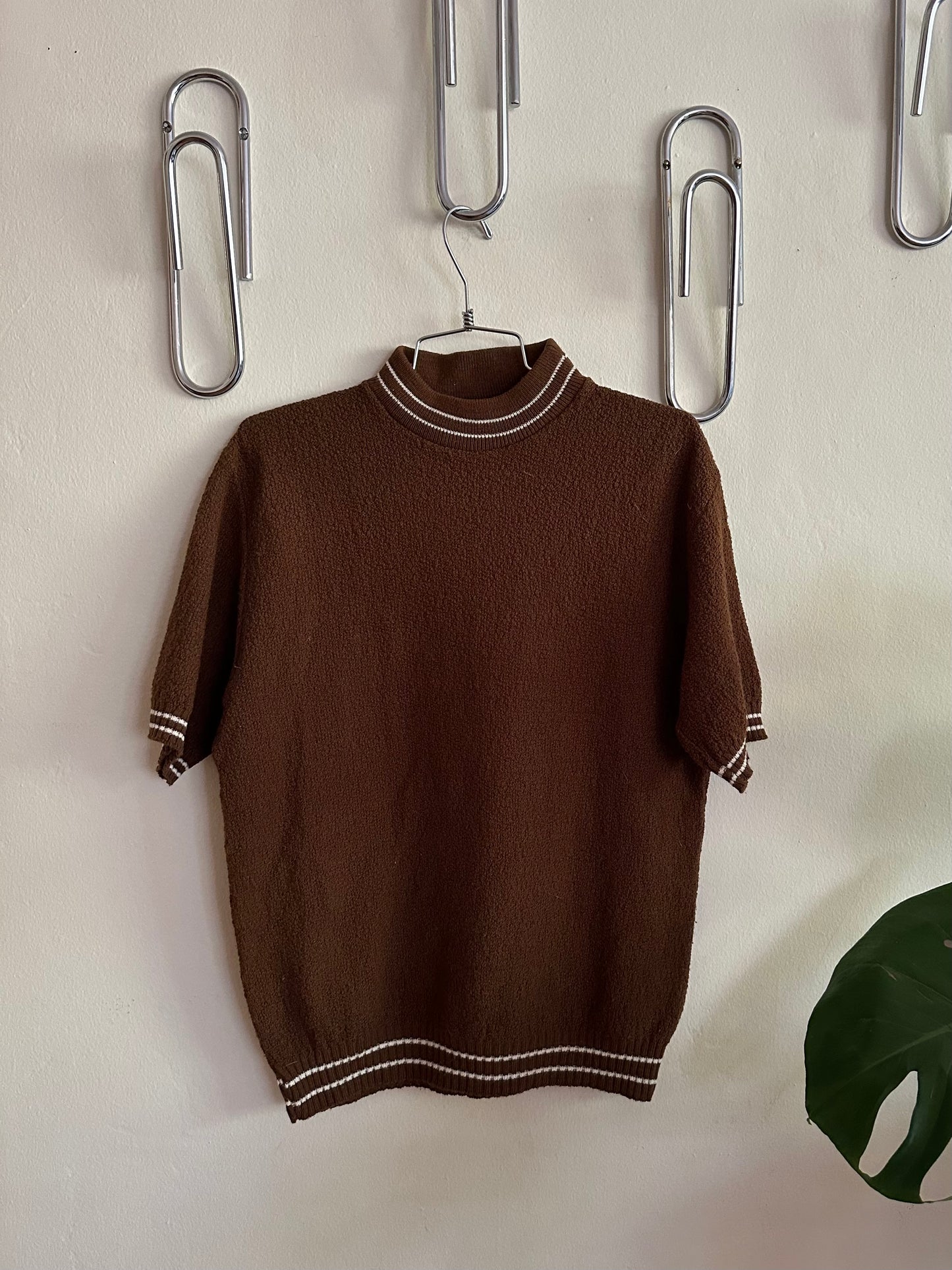 60s Brown Mock Neck Knit Top