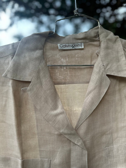 70s Tan Linen Shirt -Calvin Klein