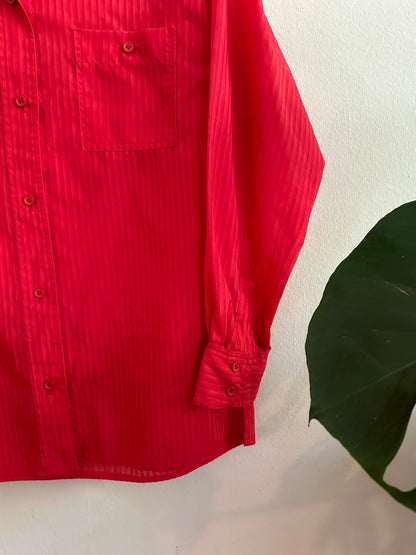 90s Red Linen Striped Calvin Klein Button Down