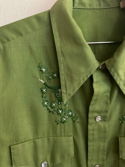 70s Green Embroidered Bull Shirt