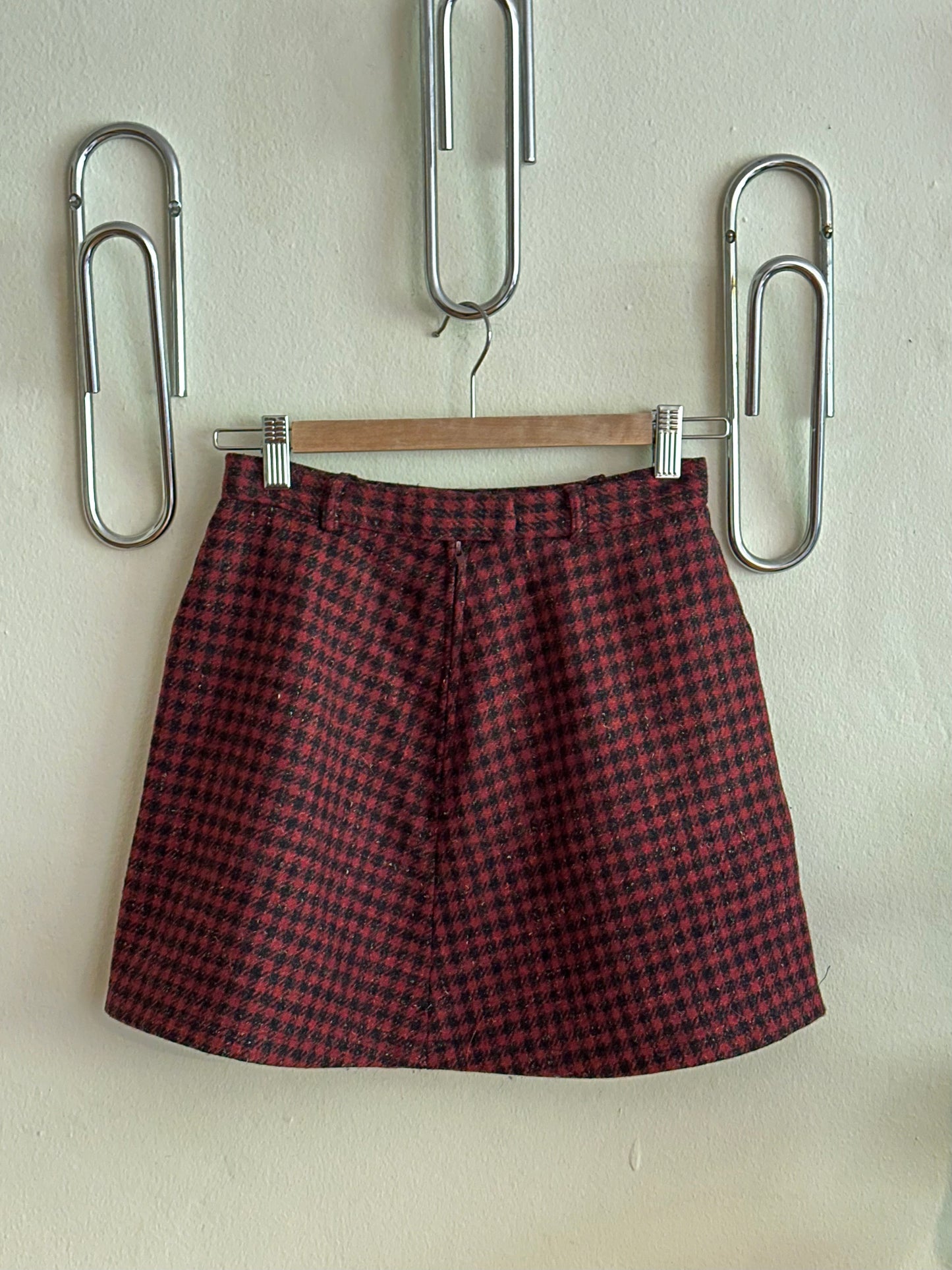 60s Red Hounds Tooth Wool Mini Skirt