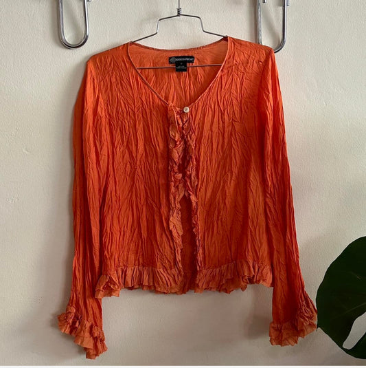 Y2K orange silk shirt