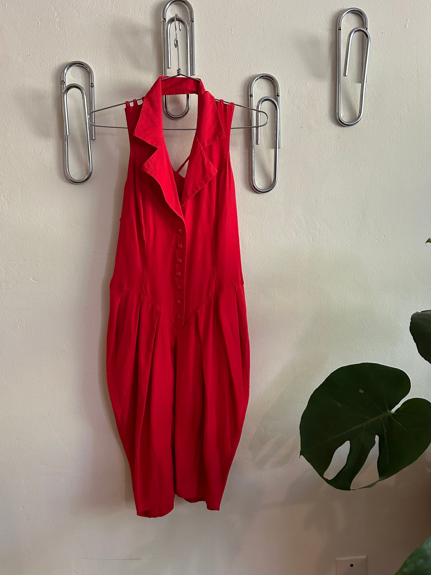 80s Red Drop Waist Sun Dress