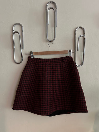 60s Red Hounds Tooth Wool Mini Skirt