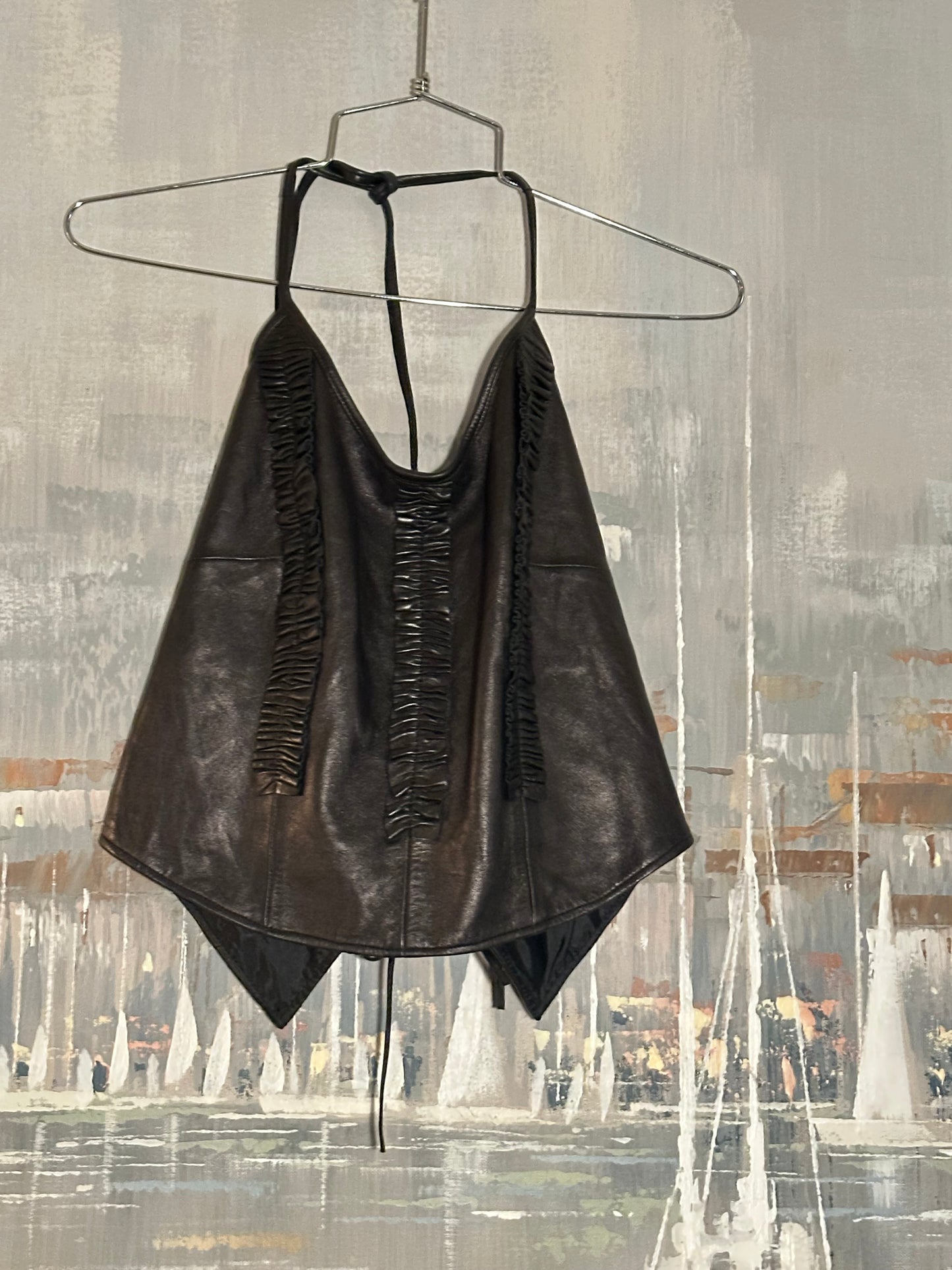 90s Black Leather Halter top