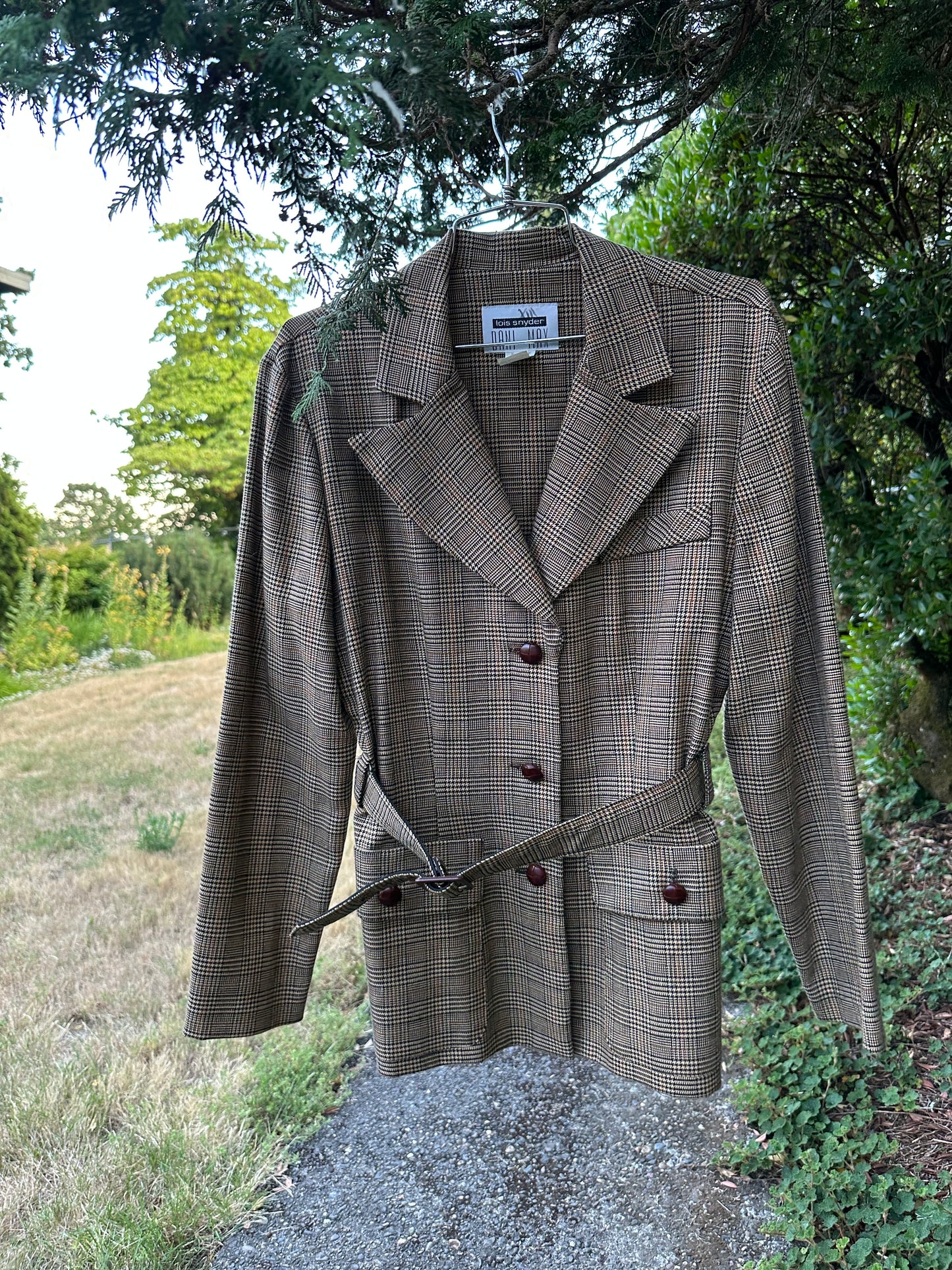 90s Brown Plaid Jacket with Belt