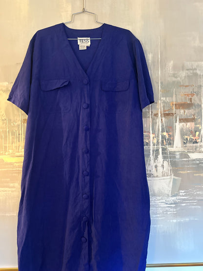 90s Blue Silk Dress - Tess