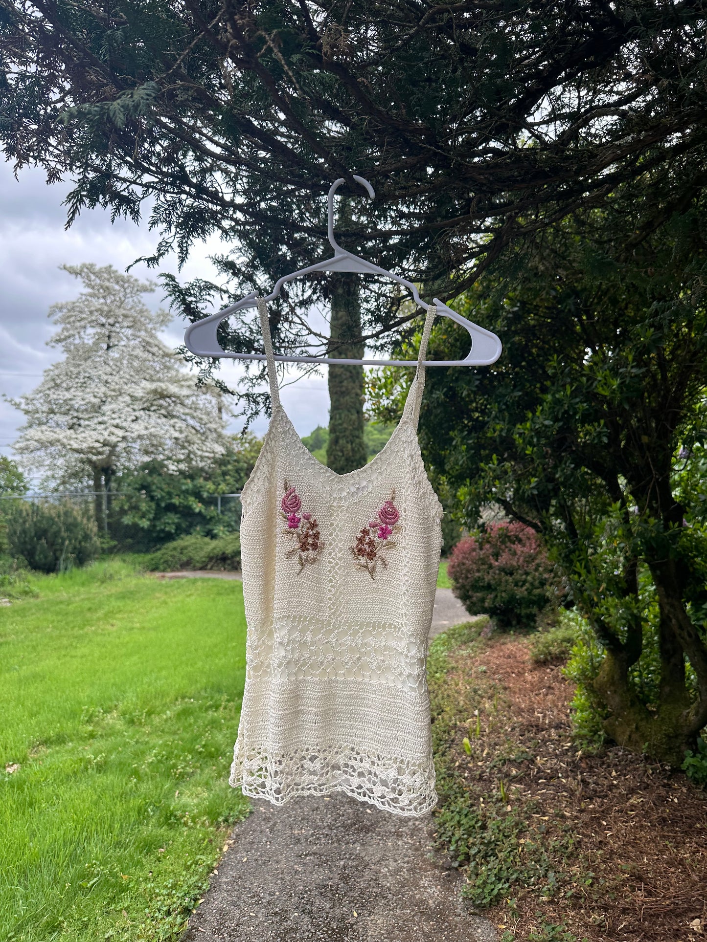 90s White Crochet Tank Top