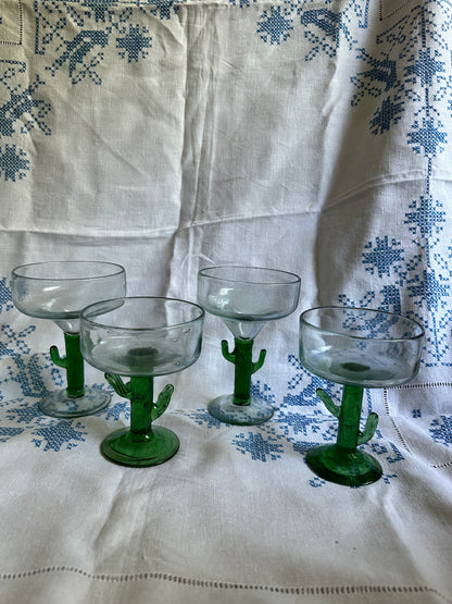 Blown Glass Cactus Margarita Glasses