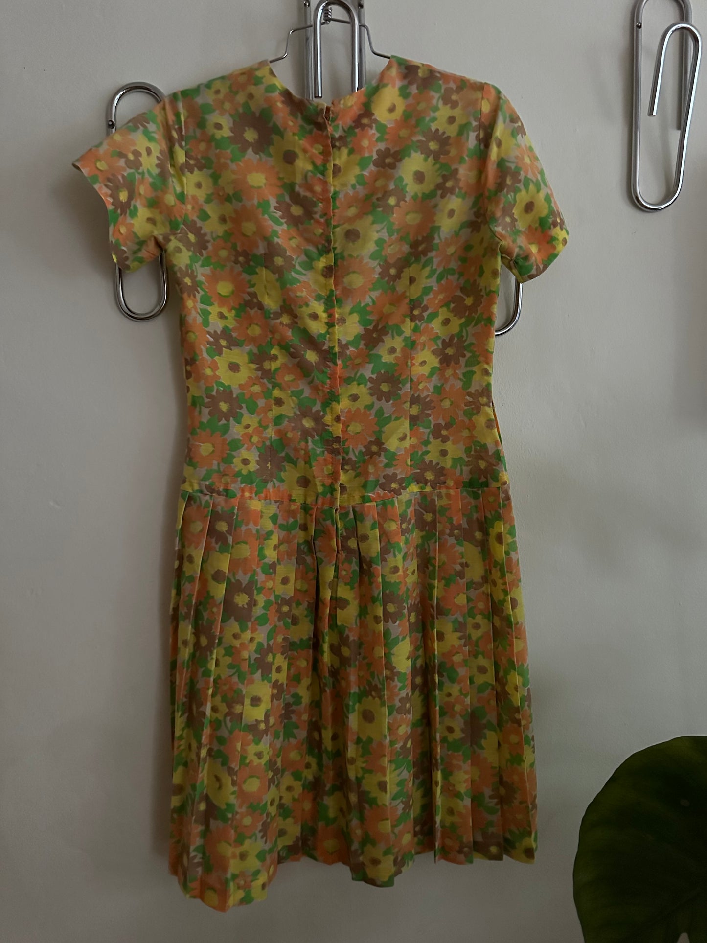 60s Yellow Floral Drop Waist Dress