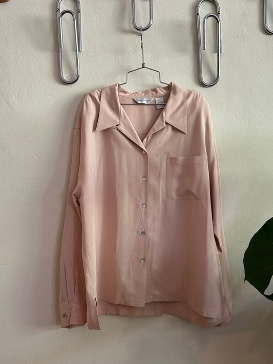 90s Silk Pink Button Down Shirt