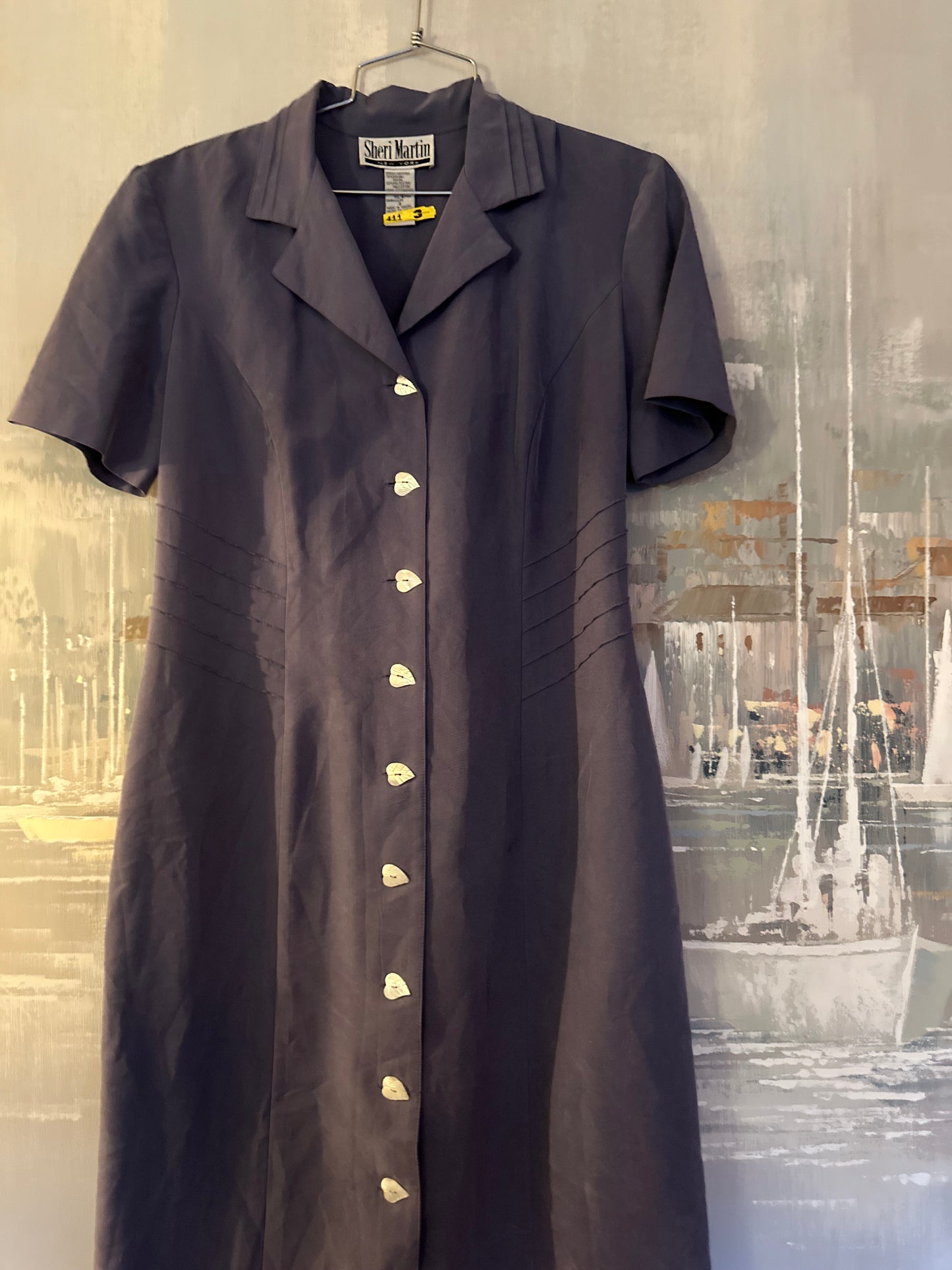 90s Blue Leaf Button Dress - Sheri Martin