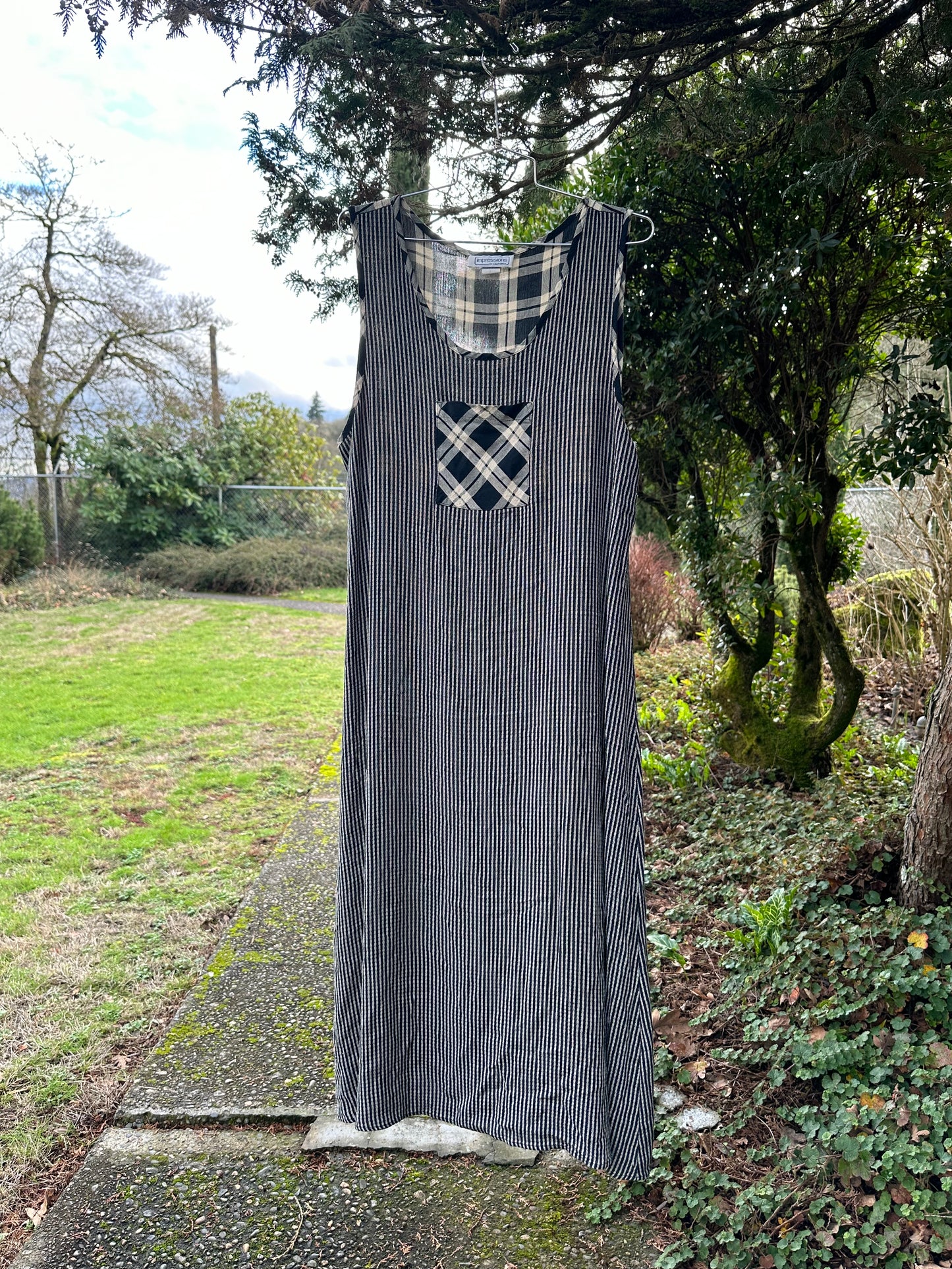 90s Black and White Plaid Dress