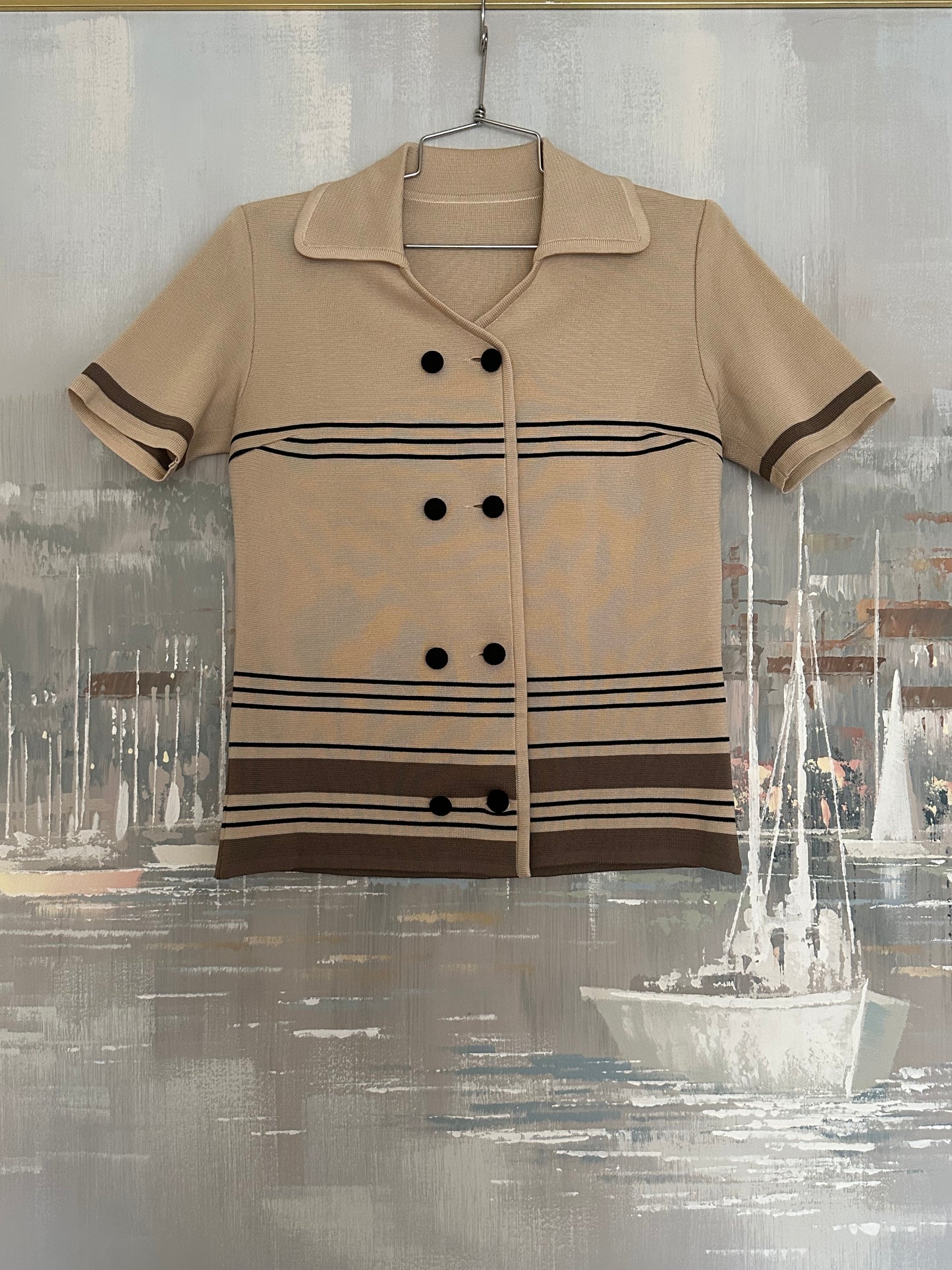 60s Tan Stripe Button Up Shirt