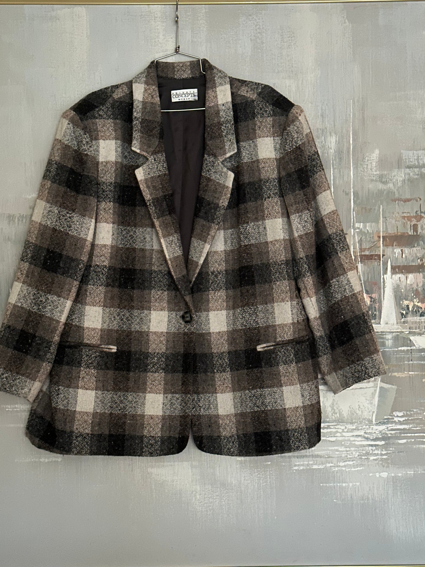 90s Grey Plaid Jacket - Privail Concepts