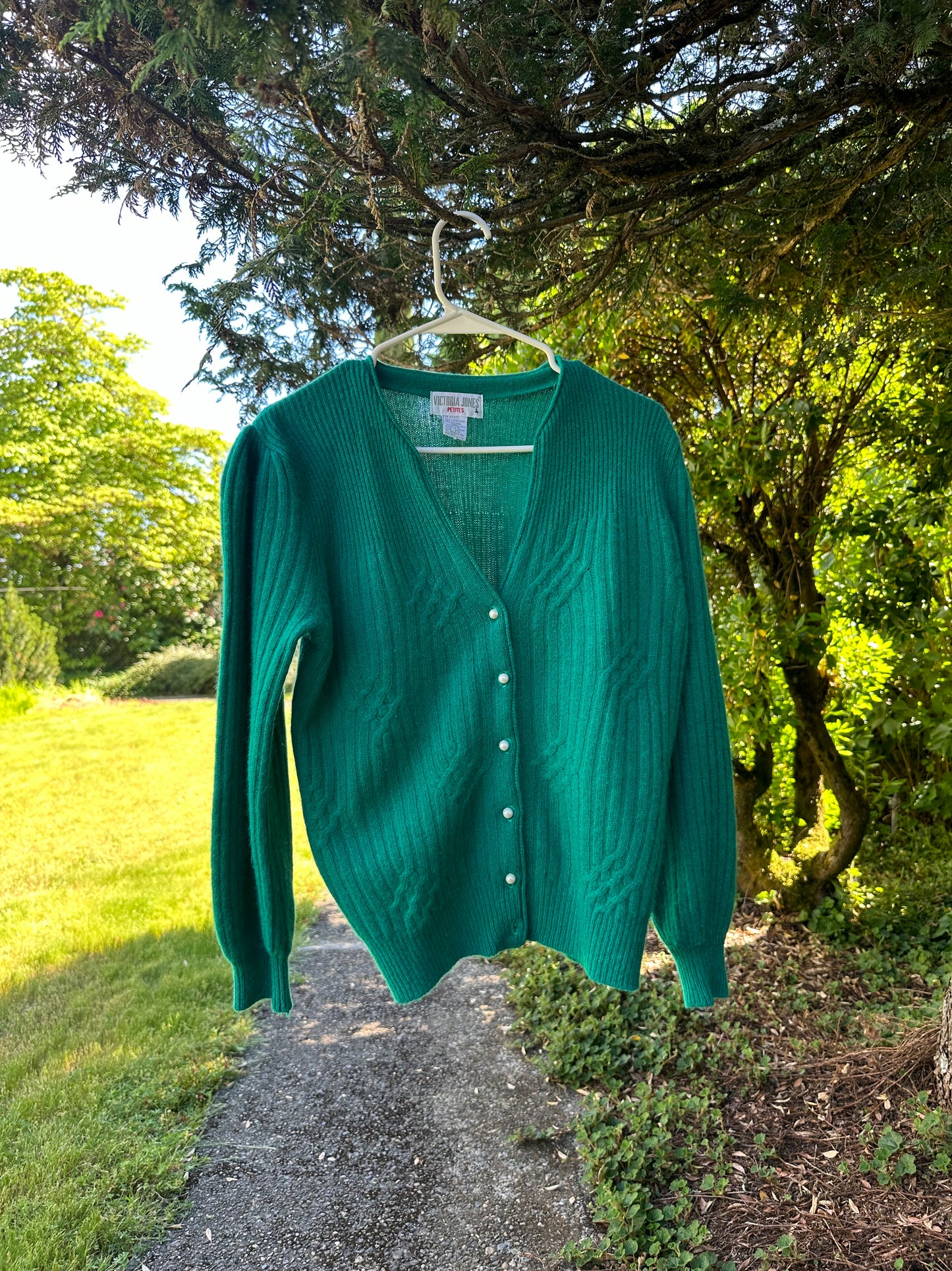 80s Teal Lambswool and Rabbit Hair Cardigan