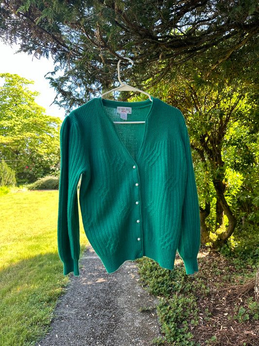 80s Teal Lambswool and Rabbit Hair Cardigan