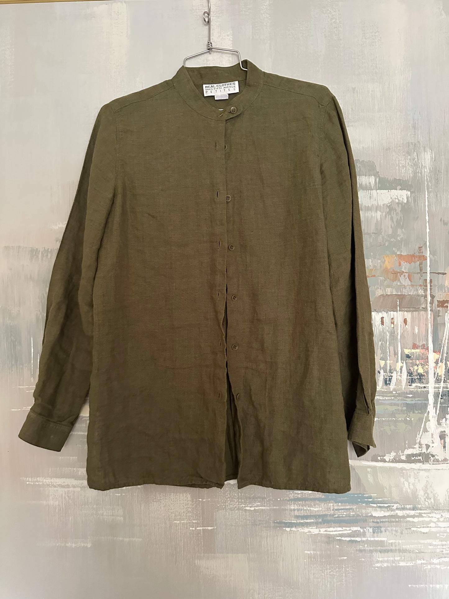 90s Green Linen Saks Fifth Avenue Shirt