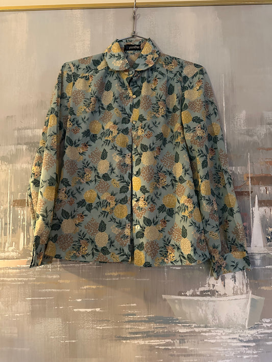 70s Blue Floral Shirt- Panther