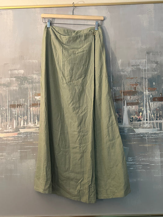 90s Green Linen Wrap Skirt