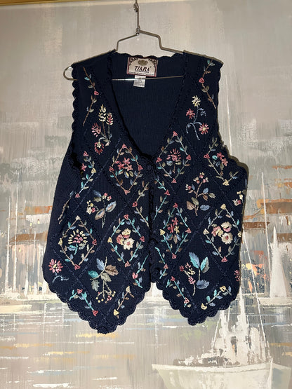90s Blue Floral Knit vest