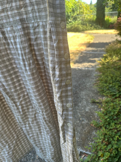 90s Tan Gingham Button Side Dress