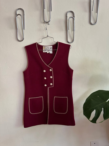 70s Red/Burgundy Longline Wool Vest/Waistcoat