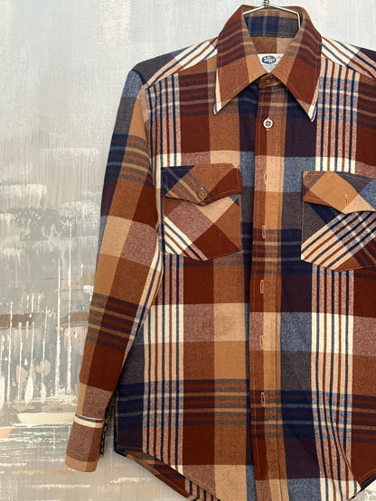 70s Brown Plaid Flannel