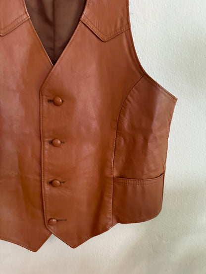 70s Brown Leather Vest Pioneer Wear