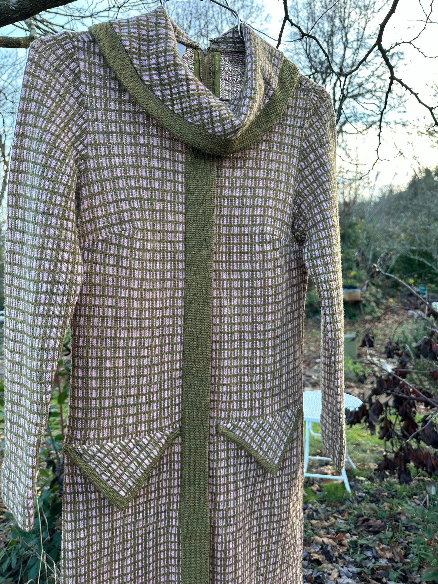 60s Green and Pink Knit Dress
