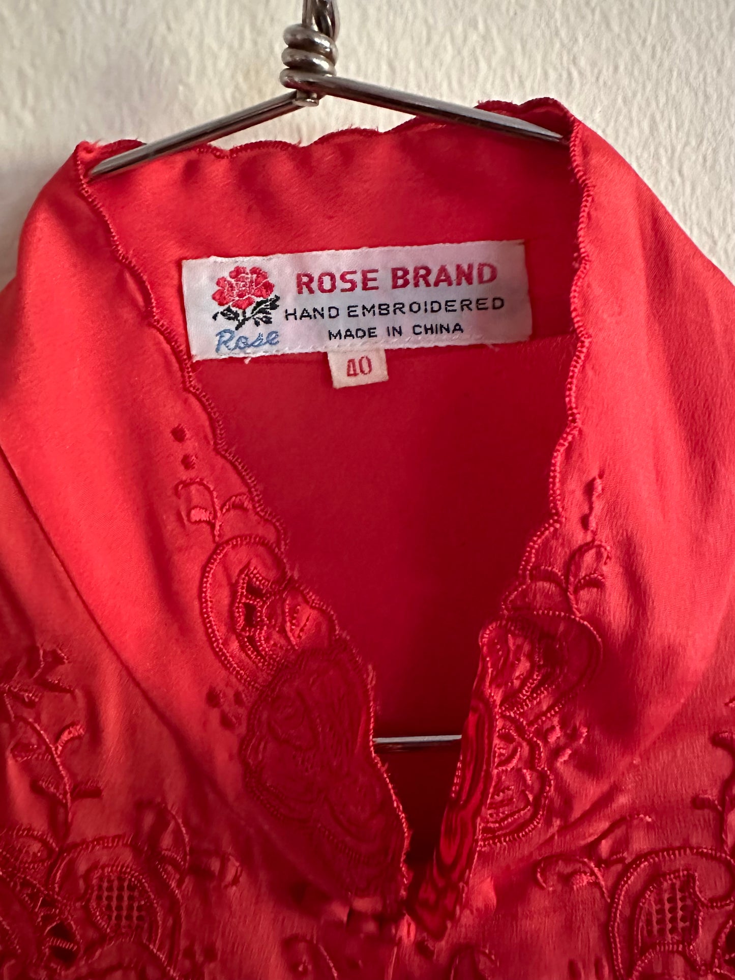 80s Red Hand Embroidered Blouse