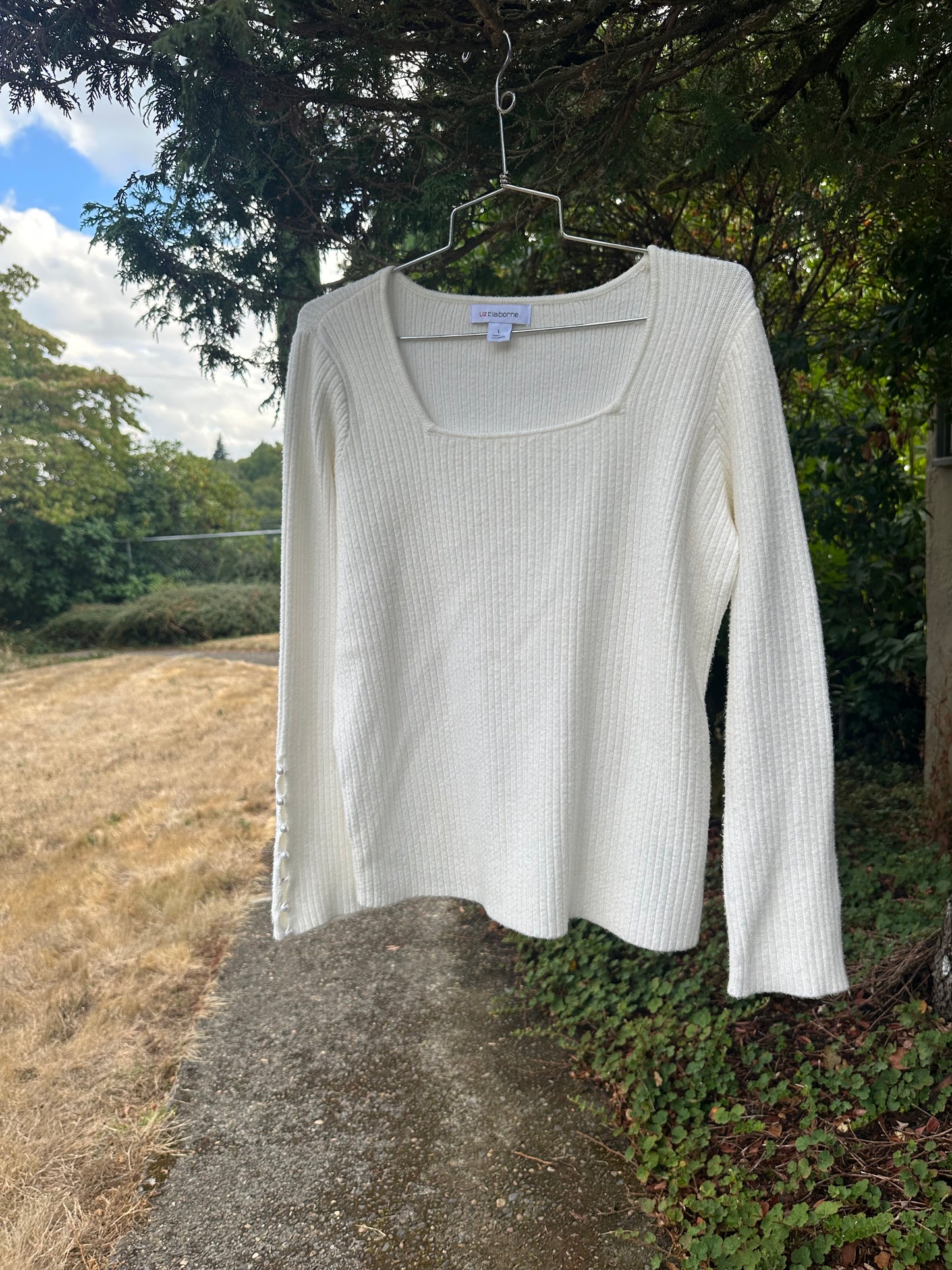 90s White Square Neck Sweater - Liz Clairborne