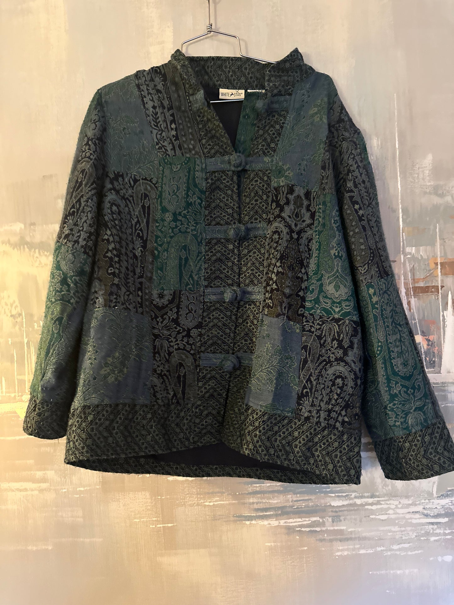 90s Blue Patchwork frog button jacket