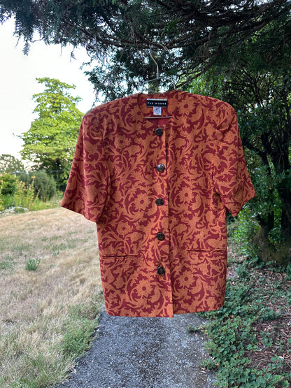 80s/90s Saks Fifth Avenue The Works Orange Silk Shirt