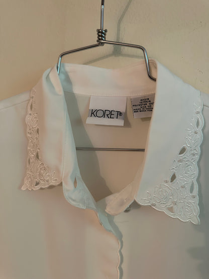 90s White Embroidered Blouse