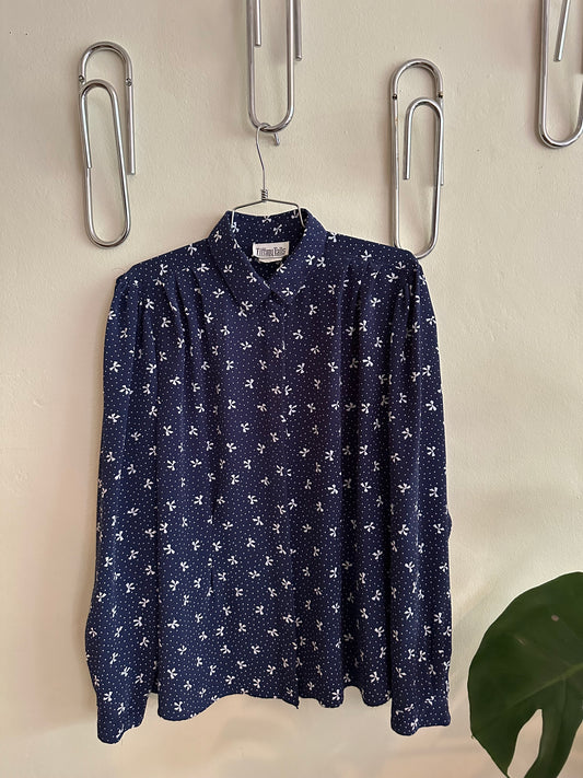 90s Blue Bow Blouse