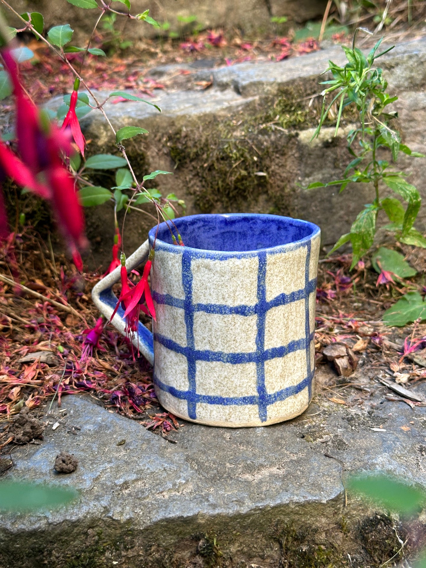 Ceramic blue checkered mug