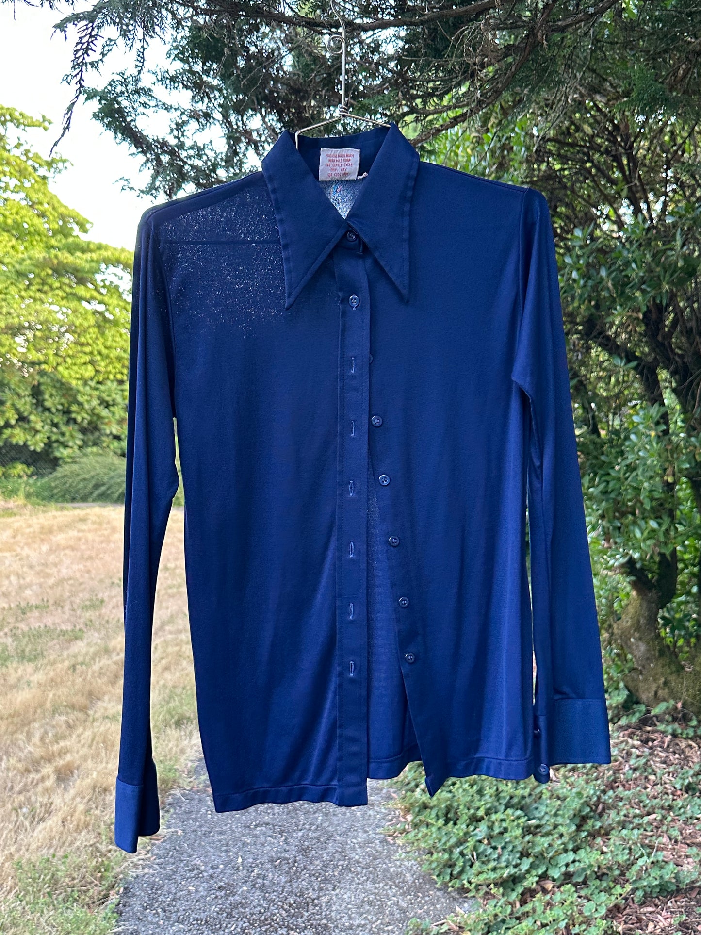 70s Blue Party Shirt with Pointy Collars