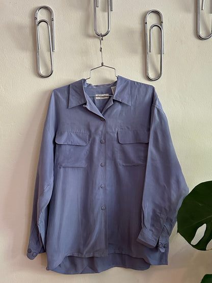 90s Blue Silk Button Down Shirt