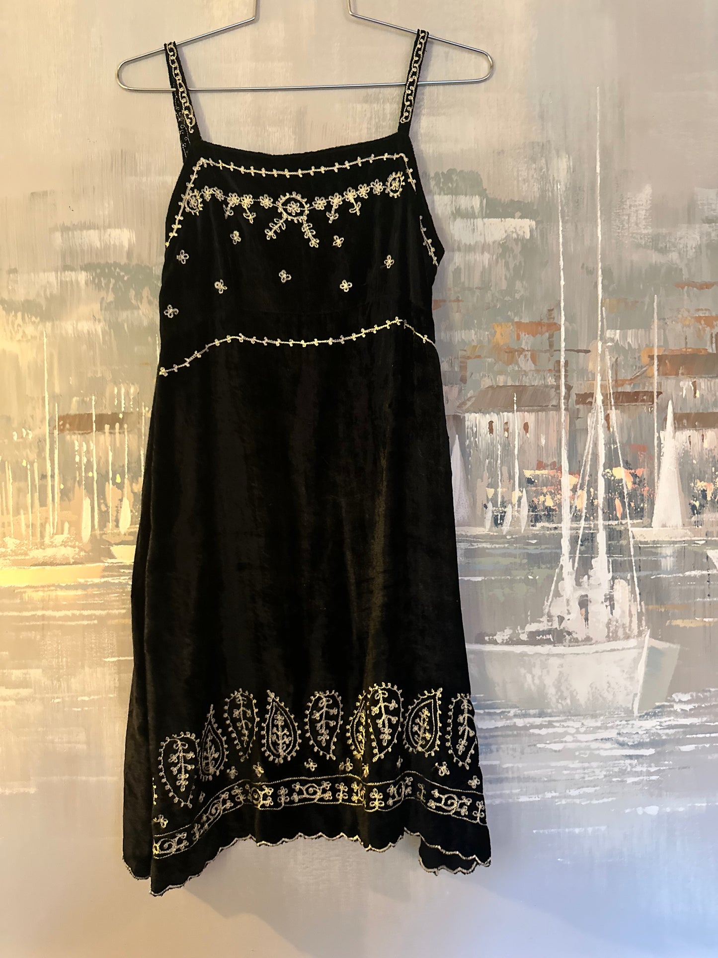 70s Black Crushed Velvet Dress