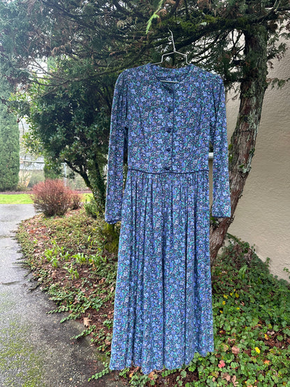80s Blue Wool Laura Ashley Dress